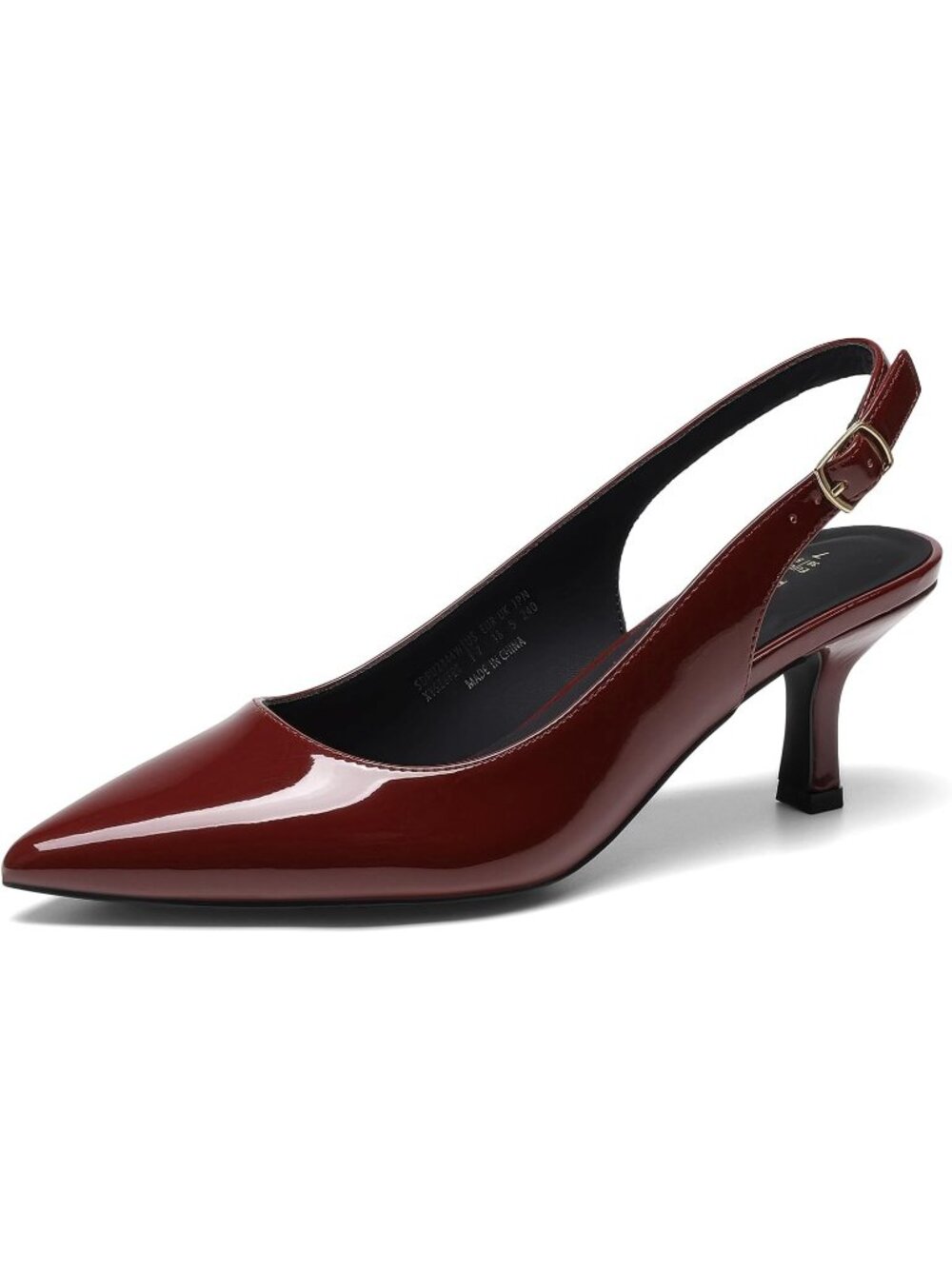 Womens Burgundy Faux Leather Kitten Slingback Low Heels Casual Dress Shoes Pumps